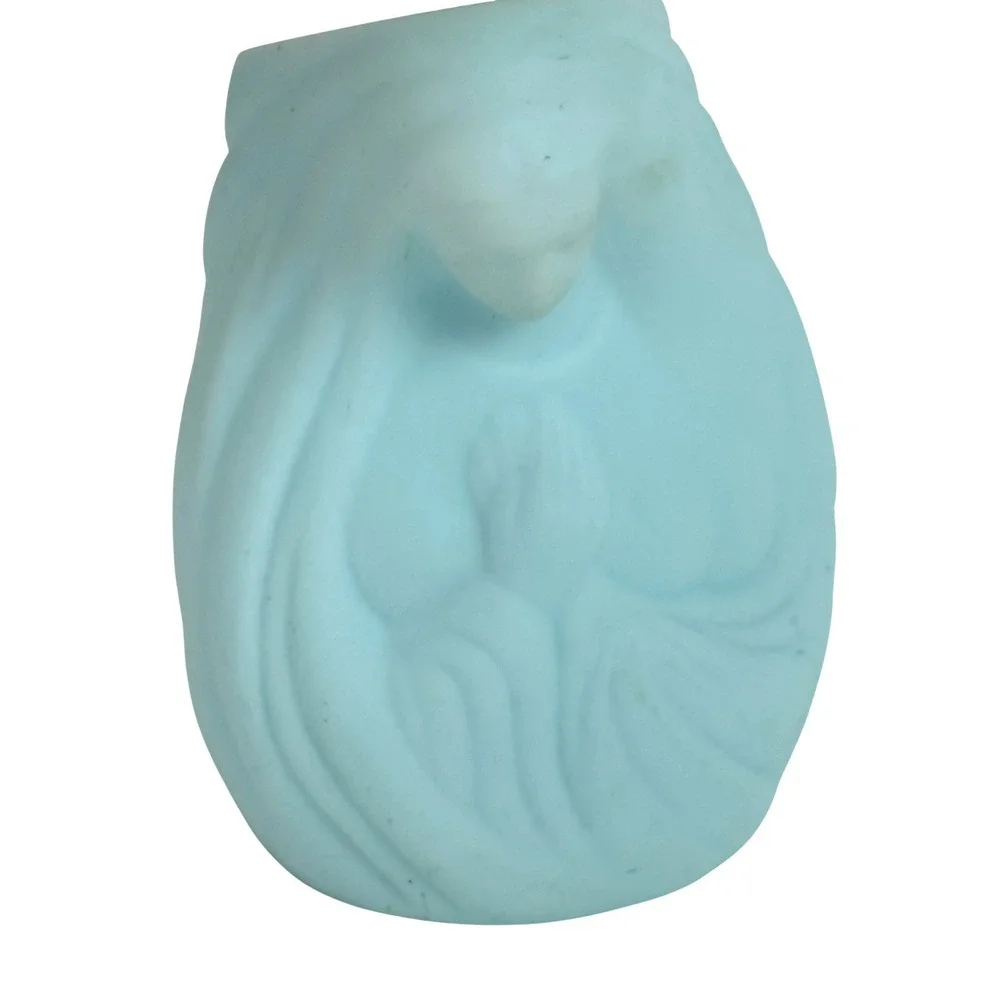 Fenton Madonna Praying Mary Satin Blue Glass Votive Candle Holder 6.25